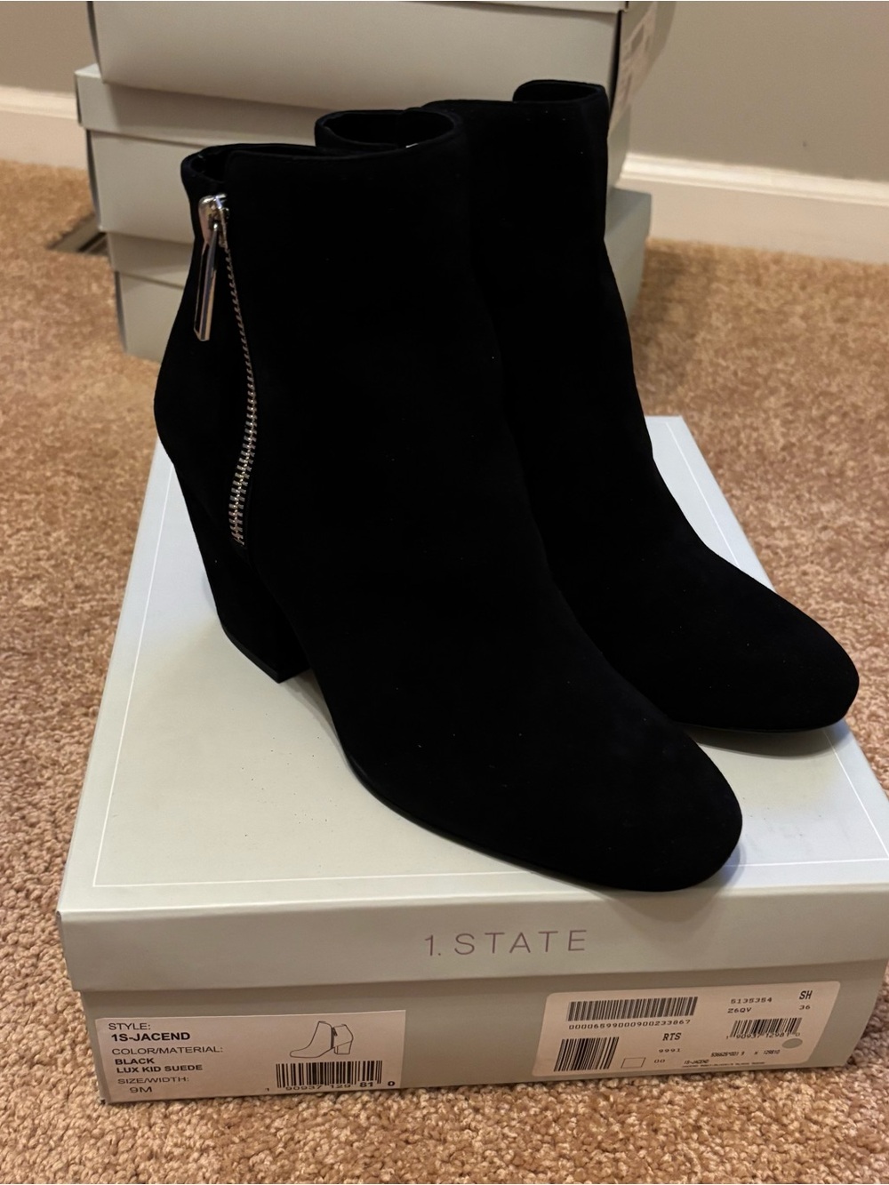 1state black suede booties